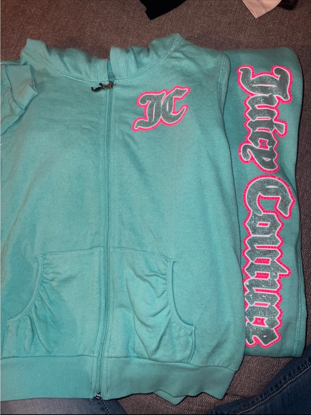 Juicy Couture Teal Zip Hoodie with Pink & Silver Accents